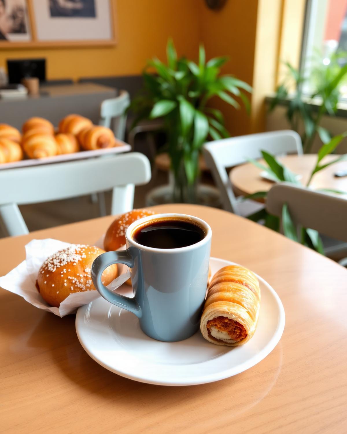 Fresh pastries and coffee on a cafe table